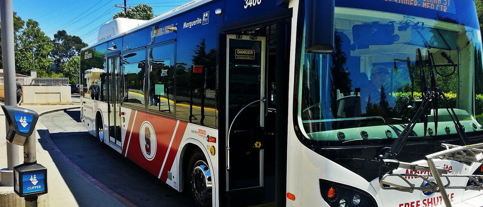 A Stanford Marguerite shuttle at the Palo Alto Caltrain station
